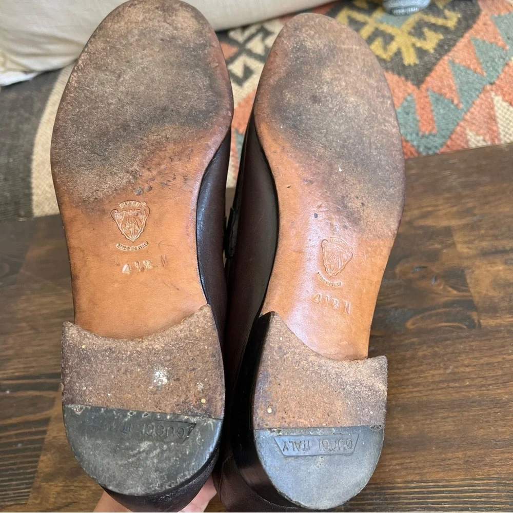 GUCCI Brow Leather Web Detail Horsebit Loafers EU41.5 US8